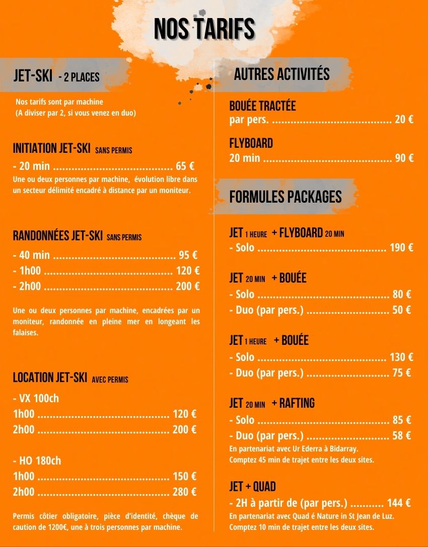tarifs jet ski pays basque français